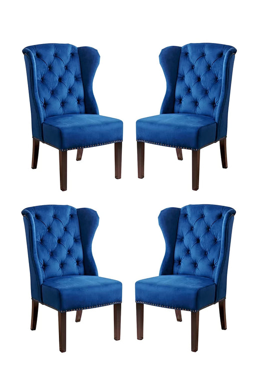 LSGF High Back Wooden Dining Chair with Designer Quilting Back (Royal Blue, Set of 4 Chairs)