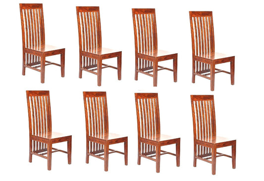 LSGF Wooden Dining Chair Only | Dinning Chairs for Kitchen & Dining Room| Dining Chair Without Cushion | Sheesham Wood, Honey Natural Brown Finish (Design 1, Set of 8 Chairs)