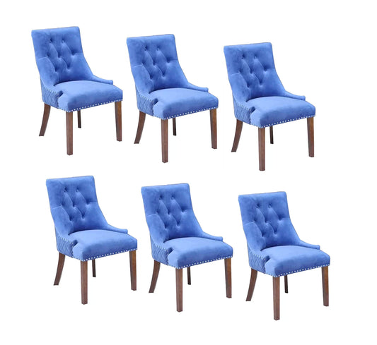 LSGF High Back Wooden Dining Chair with Designer Quilting (Sky Blue, Set of 6 Chairs)