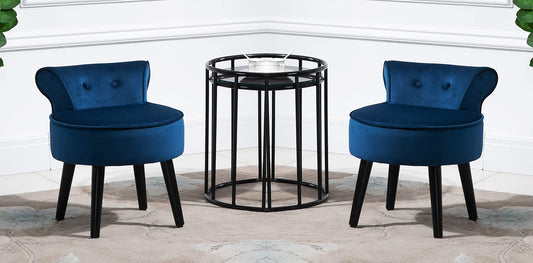 LSGF Morden Design Makeup Vanitx Stool Button Tufted Cushion accent chair Arm chair With Wooden Leg Single Sofa Chair Sofa Set for Small Apartments, Living Room or Bedroom (Set Of 2 Chairs, Blue)