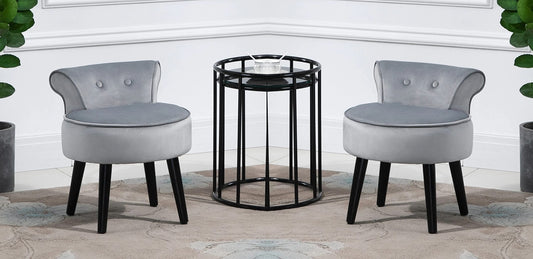 LSGF Morden Design Makeup Vanitx Stool Button Tufted Cushion accent chair Arm chair With Wooden Leg Single Sofa Chair Sofa Set for Small Apartments, Living Room or Bedroom (Set Of 2 Chairs, Grey)