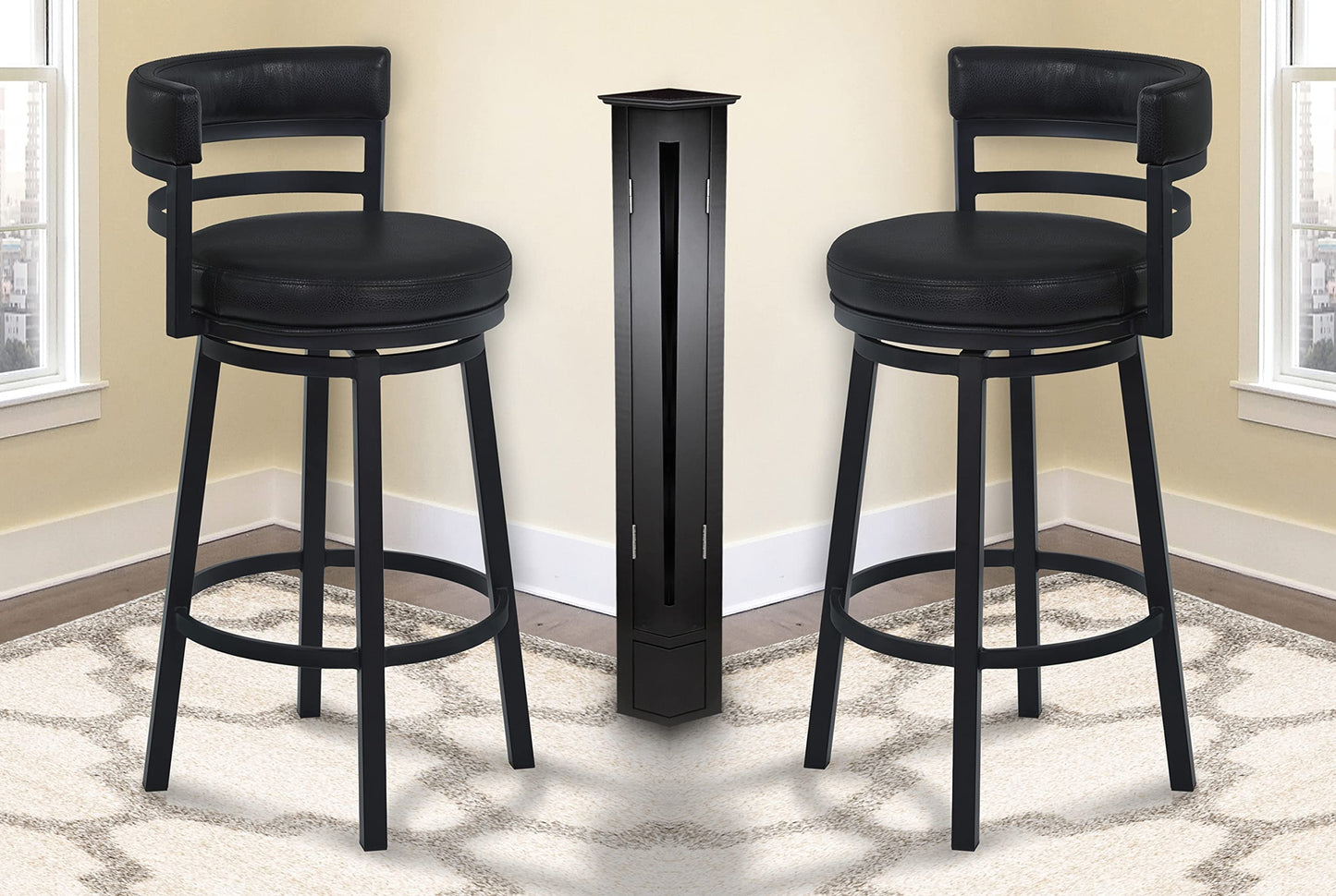 Lifestyle Goods Forever LSGF Morden 100% Sagwan Wood Frame with 360 Degree Ball & Cast Swivel Titanaz Height Bar Stool for Shop, Salon, Office and Home (Set of 2 Chairs, Black)
