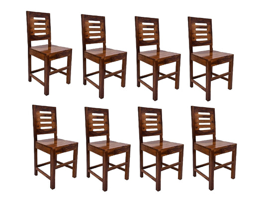 LSGF Wooden Dining Chair Only | Dinning Chairs for Kitchen & Dining Room| Dining Chair Without Cushion | Sheesham Wood, Honey Natural Brown Finish (Design 3, Set of 8 Chairs)